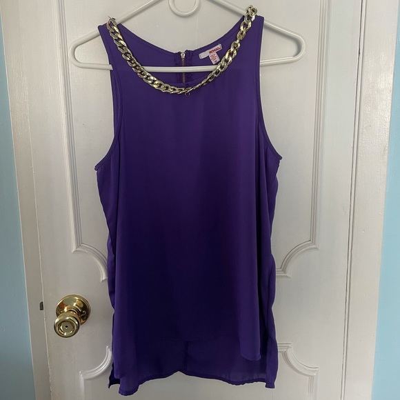 Sheer womens purple size medium gold chain sleeveless top lightwieght zip back - Picture 1 of 4